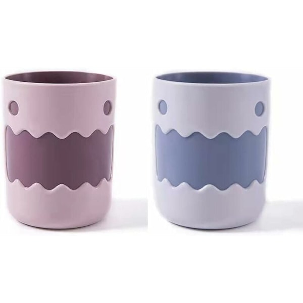 Cartoon little monster two-color bathroom toothbrush cup household cartoon cup. (Pink Purple and White Gray)