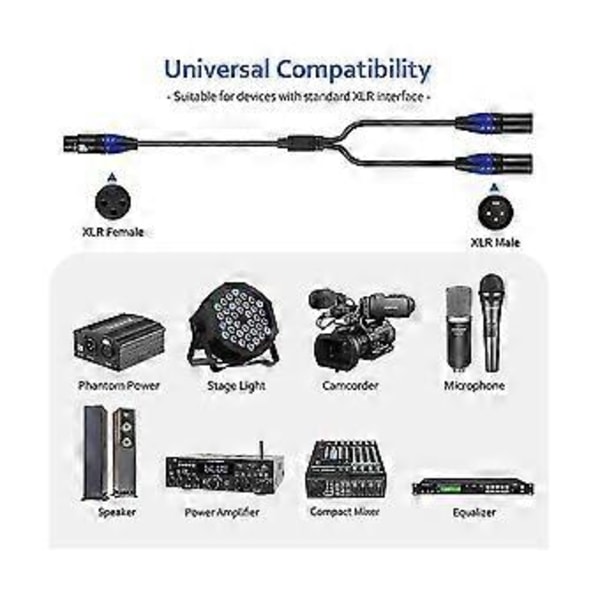 Xlr Splitter Kabel, 1 Xlr Hun Til 2 Xlr Han Y Kabel Balanceret Mikrofon Splitter Ledning Lydadaptere