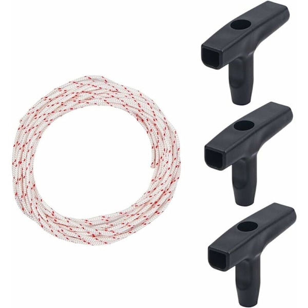 Tilbaketrekkstarter Tau 10 Meter 3.0mm, Trekktau med 3 Stykker Starterhåndtak for Gressklipperdeler Motorsag Trimmer Busktrimmer Motor