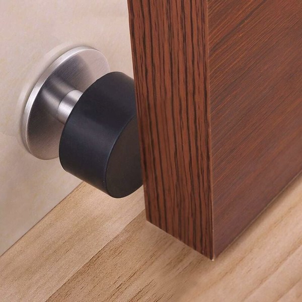 2 stk selvklebende dørstoppere i rustfritt stål med støtdempende gummi for vegg- eller gulvmontering med 3M dobbeltsidig tape