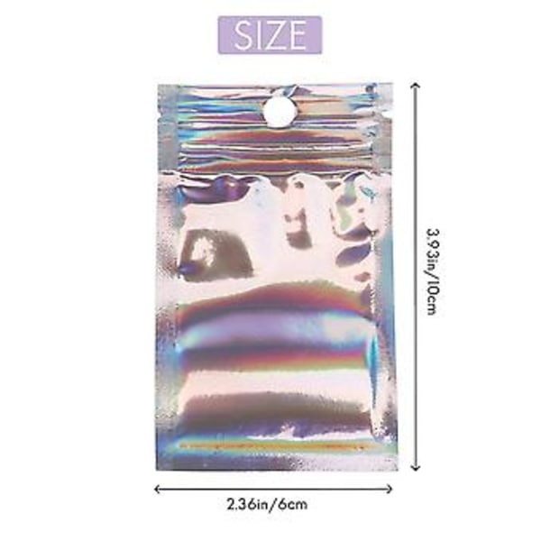 200 stk. Genlukkelige Mylar-poser Lugtsikre poser 6 x 10 cm Holografiske farver Aluminiumfolieposer