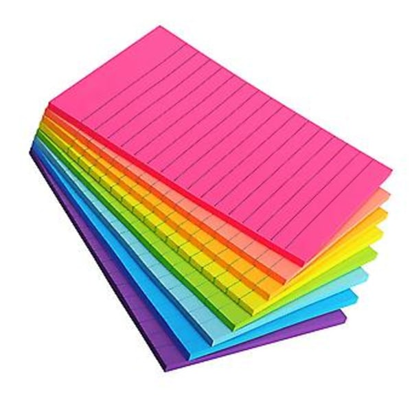 Linjerte Selvklebende Notater - 100 x 150mm Notatblokker med Sterkt Lim i 6 Livlige Farger