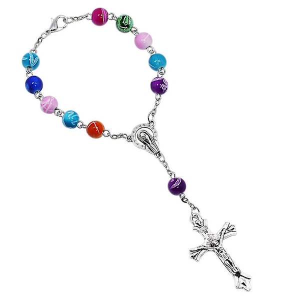 Katolsk Rosenkransarmband Pärlor Kristuskors Krucifix Armband Av Jesus