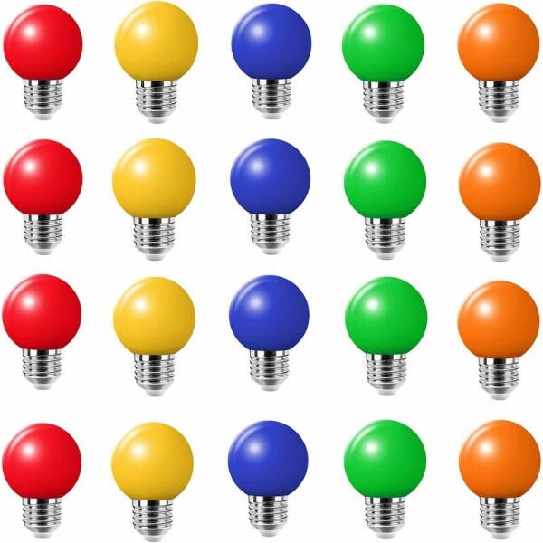 20 st 3W E27 färgad glödlampa, enfärgad LED-lampa, 100LM jullampa 220V liten färgbubbla fest, 180° LED-lampa (4 per färg)
