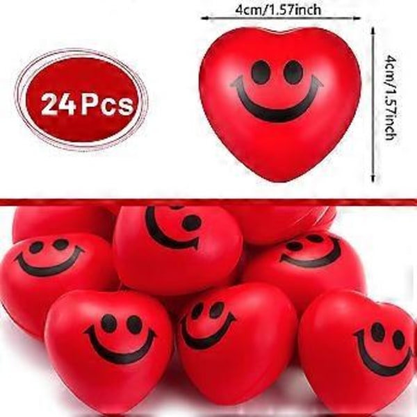 24 stk. Valentinsdag Hjerte Stressbolde, Røde Smileys Ansigtsbolde, Hjerteformede Skumbolde til Børn og Voksne