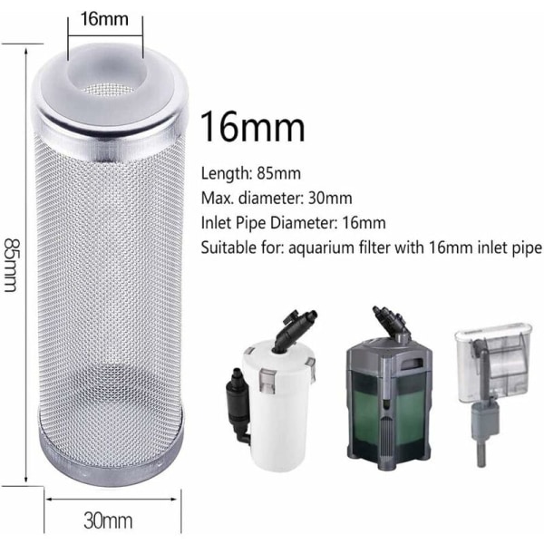 Akvariefilterbeskytter, rustfritt stål rekefilter, mesh filterbeskytter akvarieperkolatorbeskyttelse beskytter fisk rekeinhalasjon, 16