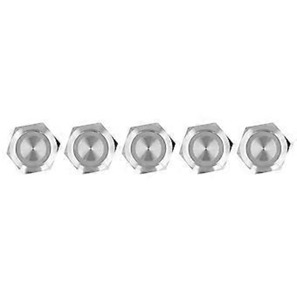 5 st Momentan Tryckknapp Metall Självåterställande Ultratunn Vattentät med LED 22mmDC3~6V Vit