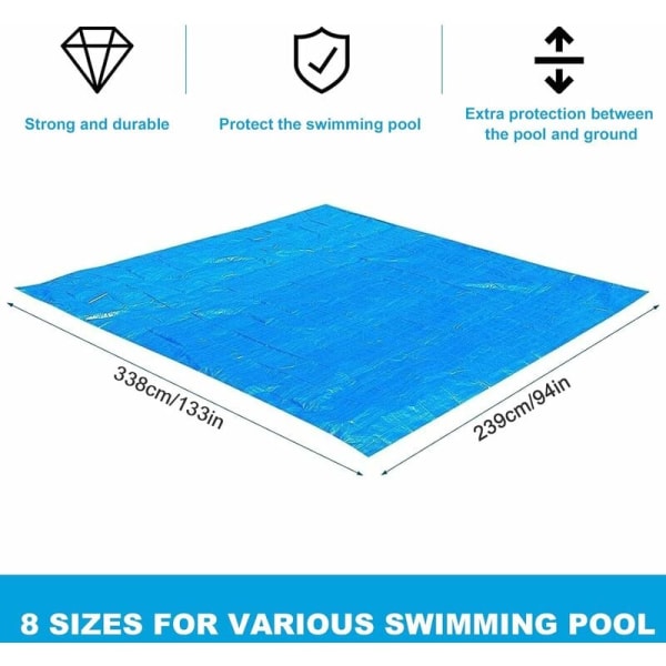 Rektangulär markmatta för pool, 300x200 cm, hopfällbar, vattentät, blå