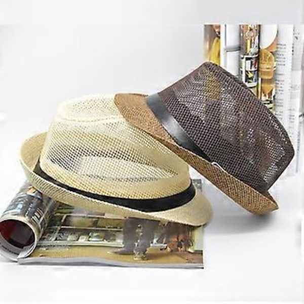 Fashion Retro Hul Curling Gentleman Stråhat Rullebælte Jazz Hat Kvinde Udendørs Strand Solhat