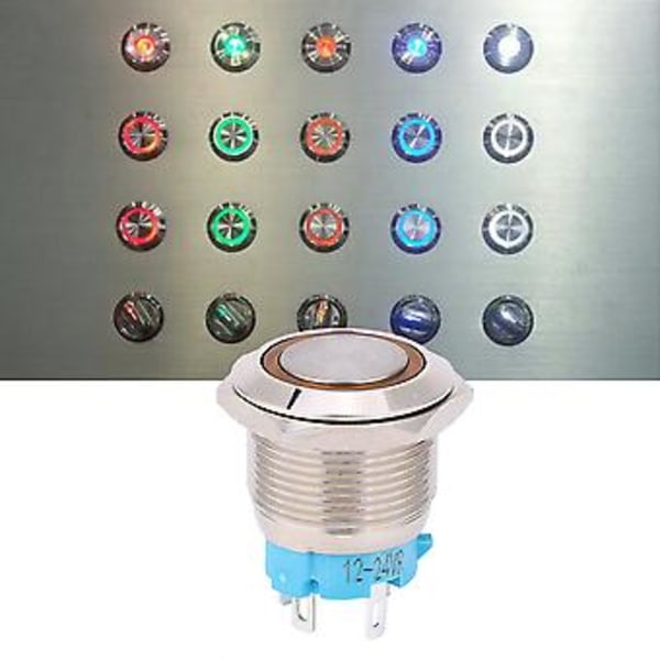 2 kpl 12~24VDC 19mm itselukittuva painonappikytkin 1NO 4PIN metallinen painonappikytkin (keltainen)
