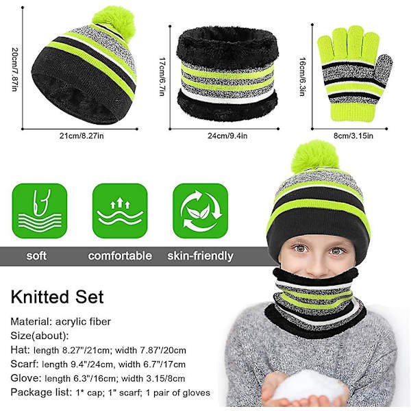 3 i 1 varm mössa halsduk handskar set för barn. Vinter tjock fleece termisk