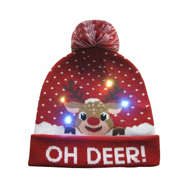 LED-upplyst stickad ful jultröja julhatt