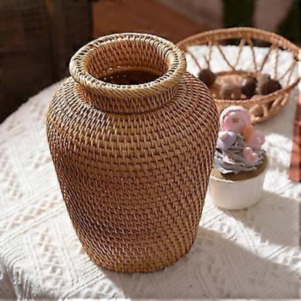 Flettet Kurv Rattan Hængende Urtepotte Urtepotte Blomsterkurv Opbevaringskurv Flettet Vase Rustik Vævet Blomsterkurv Potte