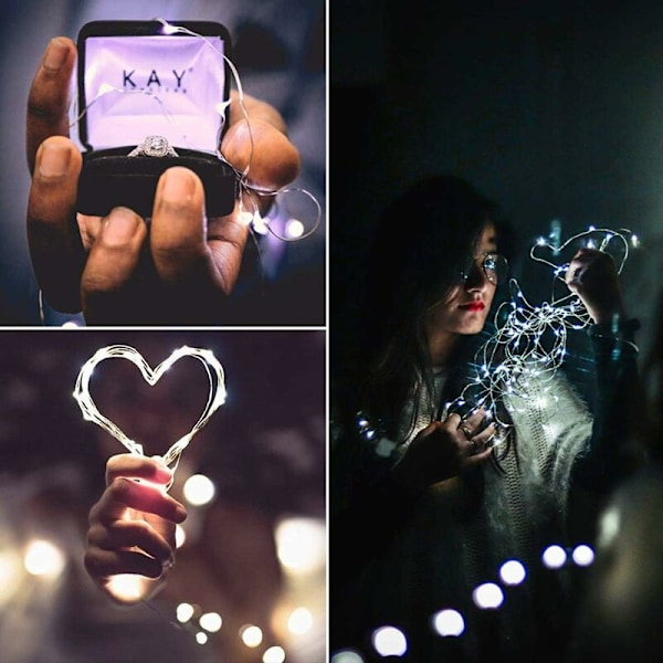 Sæt med 6 julelys flaskehættelys, LED dekorationslys med batteri 1m 20led sølvtrådssnor til Guinguette hjemmefest juledekoration