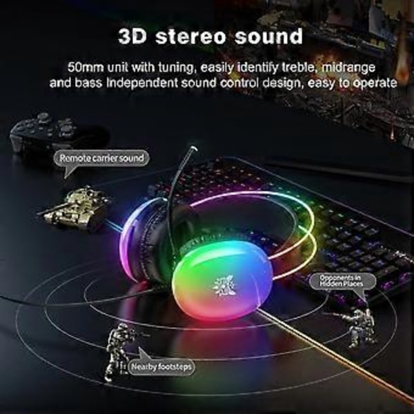 ONIKUMA Gaming Headset med RGB Dynamisk Belysning Kablet Over-Ear Headset med Støjreducerende Mikrofon til PC Sort