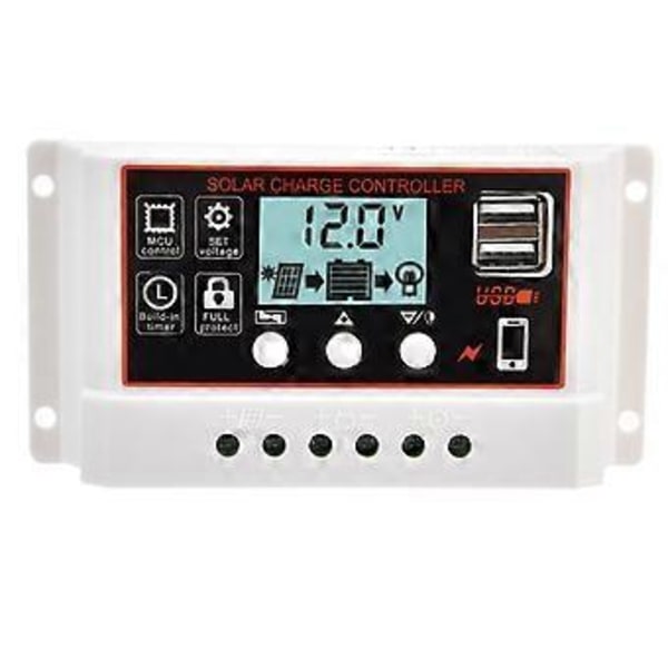 Solpanelregulator Smart Dubbel USB Batteri PWM Laddnings- och Urladdningskontrollenhet 12V/24V30A
