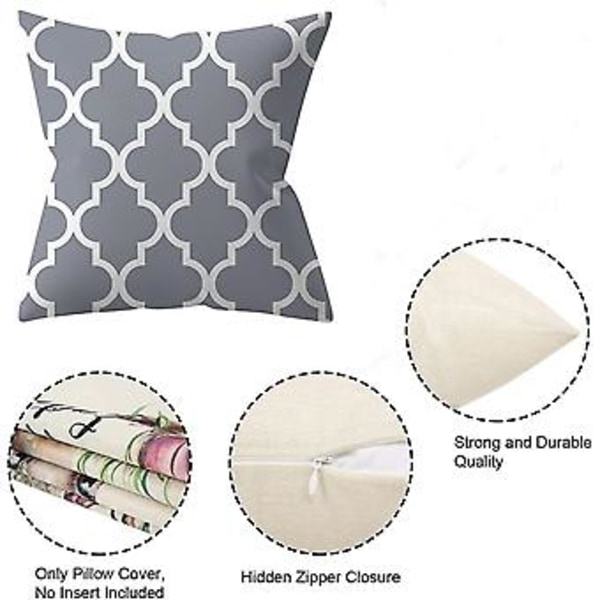 Set med 4 Utekuddöverdrag, 40x40cm Soffkuddfodral och Modernt Kuddfodral för Uteplats Trädgård Vardagsrum Sovrum Dekoration (45 X 45 Cm, Grå)
