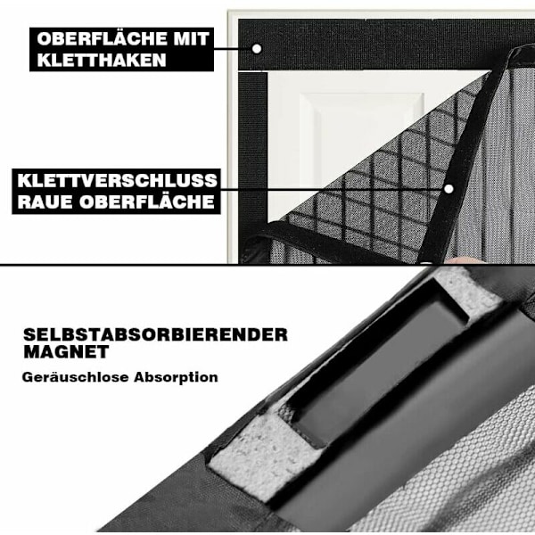 Fiberglas Magnetisk Insektnet, 80x210cm, Magnetisk Insektnet, Dør med Side Opbevaringsstrimler, Automatisk Lukning Ingen Boring, til Balkon og Terrasse D