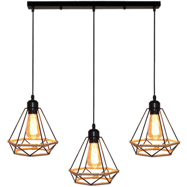 Vintage industriell taklampe Semi Flush Mount Pendellampe Metall Lysekrone Svart + Gull 2 Lys