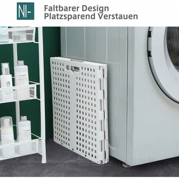 Hopfällbar tvättkorg med handtag, med 2 fack, stabil och stapelbar, för förvaring av kläder och leksaker, 50L, Vit-Fei Yu