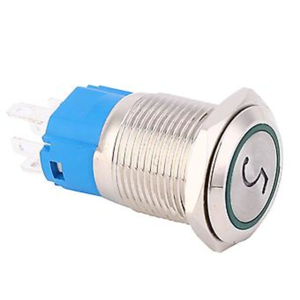 2 st 16mm Tryckknappsbrytare Rostfritt Stål Skal Platt Huvud med Lampa och Nummer 5 Symbol IP65 Grön 12VDC