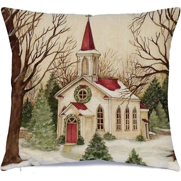 Set med 4 juleputetrekk, 18 x 18 tommer Xmas-serie putetrekk putetrekk putetrekk, bomull glidelås firkantet juledekorasjoner