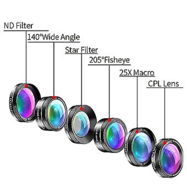 Nyt 6i1 Kit Kamera Fotograf Mobil Ph Es Kit Makro Bredt Øje Filter Til Mi9