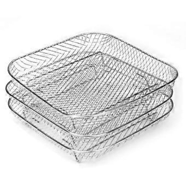 Air Fryer Racks, Firkantet Tre Lag Stabling Rustfritt Stål Rack, Varmluftsfrityr Tilbehør, Air Fryer Tilbehør