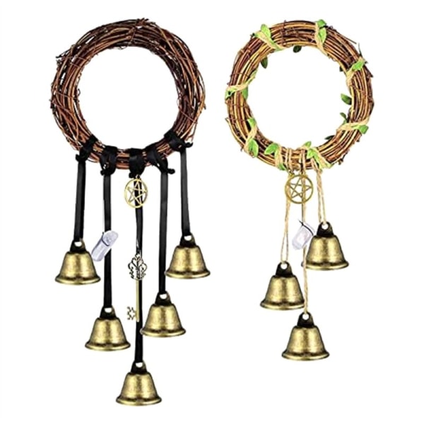 2 st häxringklockor skydd för dörrknopphängare, handgjorda wicca vindspel, wicca klockor krans, häxdekor