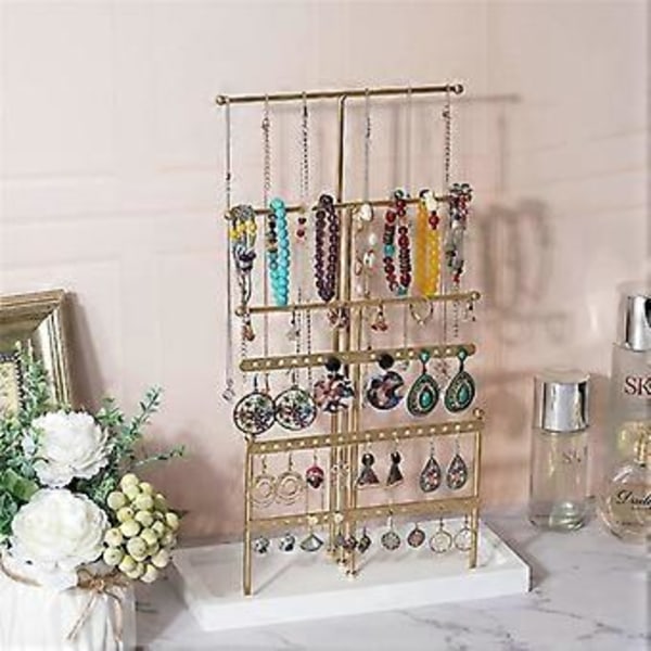 Smykkeorganisator Bordplade Smykkeholder 6-lags Smykketræ Display Stand med Bakke, Til Øreringe Halskæde Armbånd Guld