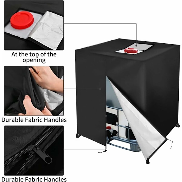 IBC vandtankdæksel med lynlås, 210D regnvandstankbeskyttelsesdæksel, vandtæt aluminiumsbeskyttelseshætte, 120 x 100 x 116 cm