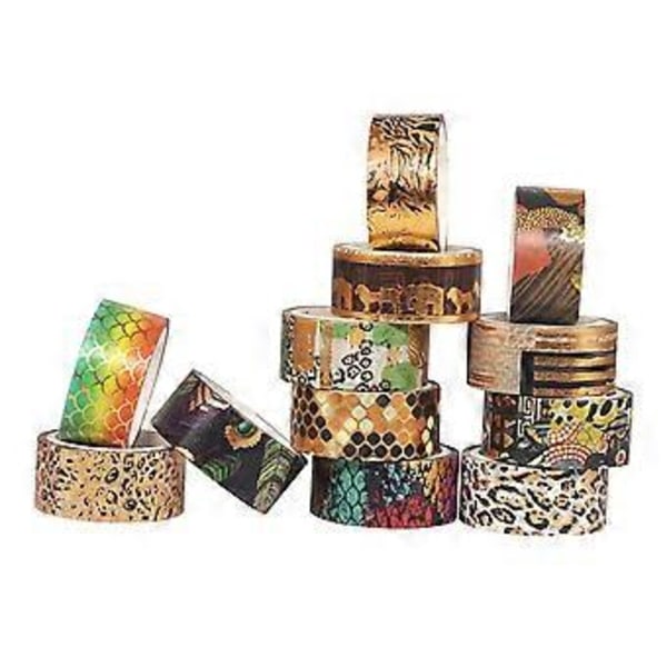 12 Ruller Washi Tape Sett Gullfolie Villmarksstil Dyre Washi Maskeringstape Dekorativ Selvklebende Tape Etikett Klistremerke 15mm Bred for DIY Kunst & Håndverk S