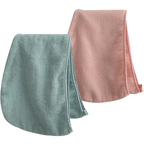 Hårhandduk Wrap Snabbtorkande Bomull Superabsorberande Turban Huvud Wrap för Kvinnor med Knapp(2st) grön + rosa