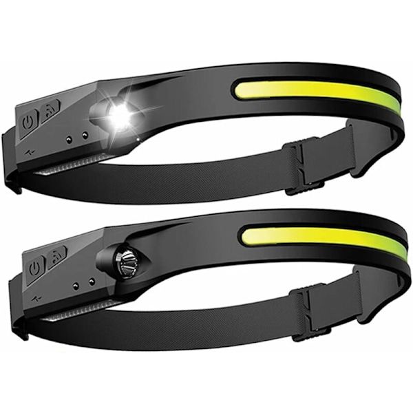 2 Pack LED Headlamp with Built-in Battery USB Rechargeable Flashlight 5 Light Modes Weather Resistant Motion Sensor