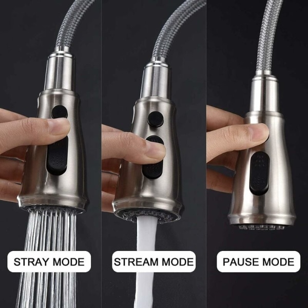 Kjøkkenkran Sprayhode, 3 Moduser Kraner Aerator med Kontrollknapp Anti-Splash Universal G 1/2 Pull Out Vaskekran Sprayer Tilbehør Vann Savi