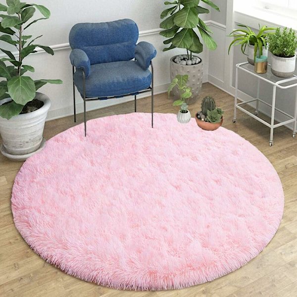 Supermjuk matta, rund matta för vardagsrum, fluffig lurvig matta för sovrum, barnrum, barnkammare och heminredning (rosa, 60x60cm)