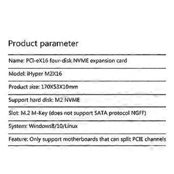 PCI-E X16 till för M.2 NVME Expansionskort 4 Full Speed Portar Överföring VROC för RA
