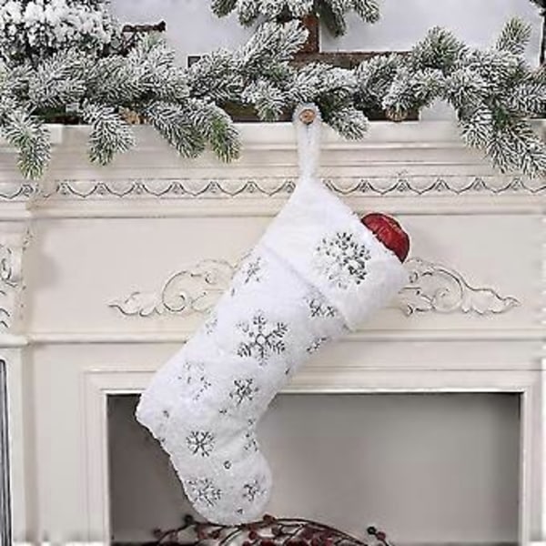 Hvide Julestrømper 3 stk. Juleophængningsstrømper (hvid plys) (d-4)