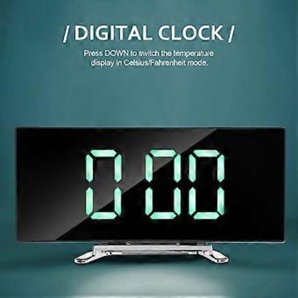 Digital Vekkerklokke, 7 Tommers Buet Dimbar LED-Skjerm Digital Klokke for Barnerom, Grønn Stor Tallklokke, Smart Vekkerklokke, Snooze-Funksjon, 12/