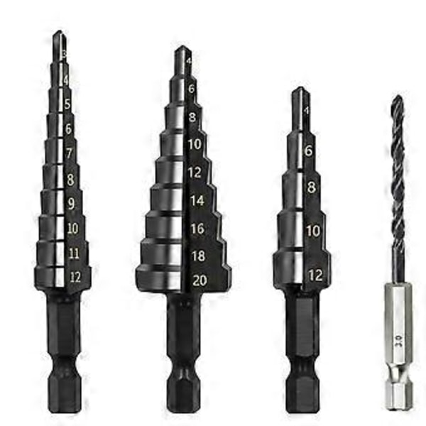 4 st 3-12 4-12 4-20mm HSS Rakt Spår Stegborr Nitrid Twist Borr Trä Metall Hålsåg Kärnborrverktyg
