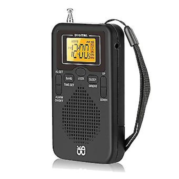 Bärbar Radio Mini AM FM Väderradio Fickradio LCD-skärm Digital Väckarklocka Radio Spelare