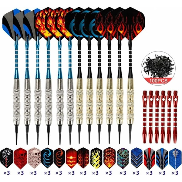 Plastic Tip Dart [18g], Kit of 12 Darts for Electronic Dart Games (42 Flights + 100 Tips + Extra 6 Aluminum Shafts)