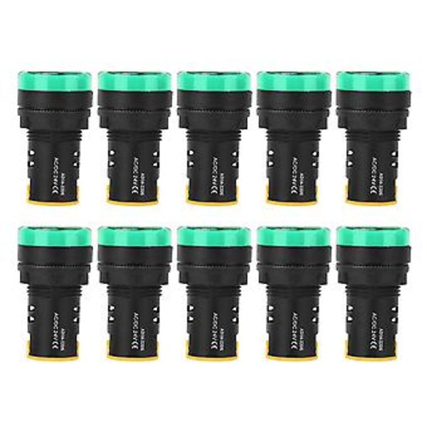 10 stk. BERM LED Strømindikator Lys Halvleder Energibesparende Lampe φ22mm 24V AD16-22d S (Grøn)