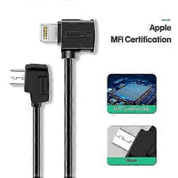 11,8 tommer og 3,9 tommer Lightning datakabel til Micro Usb til Dji Mini Se/mavic Mini/mavic 2 Pro&zoom/mavic Air/spark Controller tilbehør (2 pak)