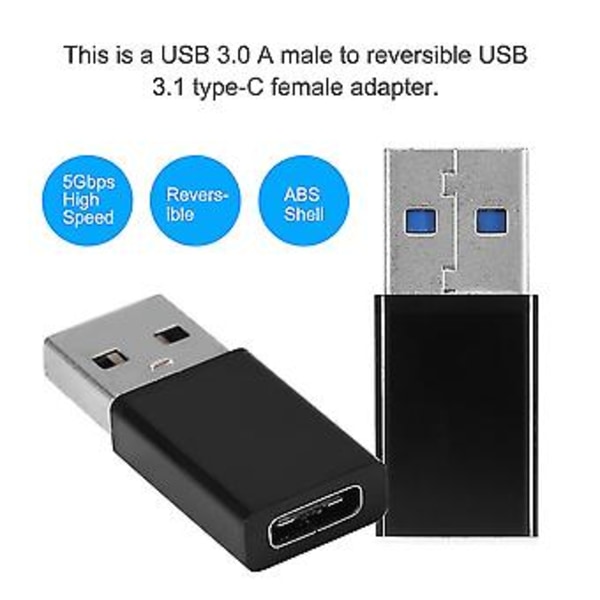 2st USB 3.0 A Hane till USB-C 3.1 Typ C Hona OTG Data Laddningsadapter Konverter Svart