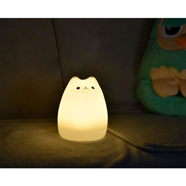 Usb-genopladelig børnenatlampe - Sød silikonekat LED-bordlampe til babybørns seng soveværelse studie lampe