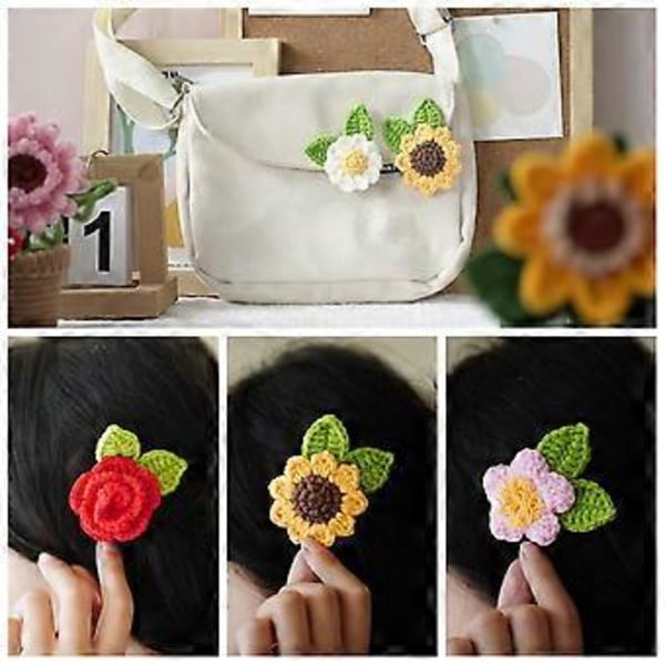 Hæklesæt til begyndere, Hæklesæt til blomsterbroche for begyndere til voksne, med trin-for-trin video-tutorials og garn
