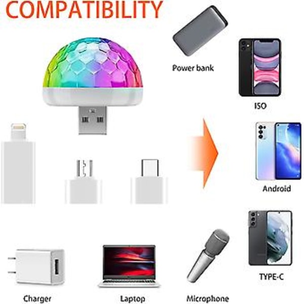 Mini discokulelys USB, discokule LED party lampe, stemmestyring