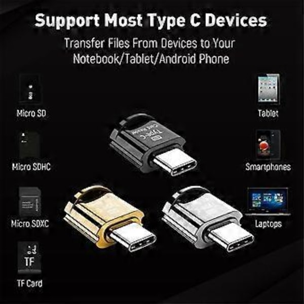 USB C Micro-SD Kortläsare, TF Kort/Minneskortläsare Adapter 3-pack, Portabel OTG Minneskort för Windows, Laptops