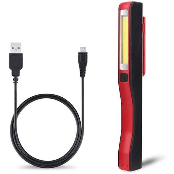 LED inspeksjonslommelykt - Oppladbar LED arbeidslys Super Bright COB LED lommelykt med magnetisk klips for hjem, verksted, bil, camping, utendørs